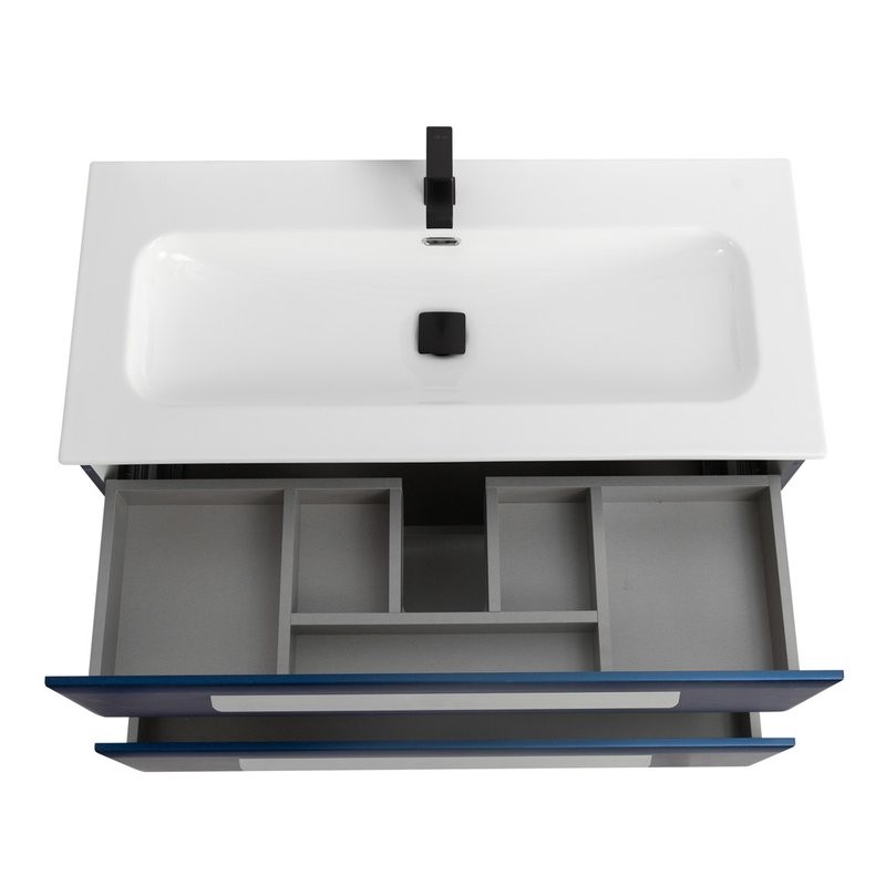 Тумба с раковиной Cezares Eco Cer-N 100 sapfiro, раковина Eco 100, ручки сатин