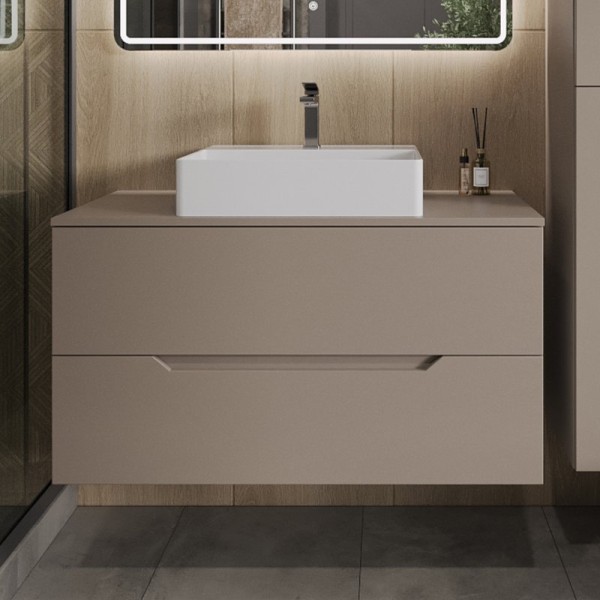 Тумба с раковиной Orange Line 100 подвесная, 2 ящика, матовый латте с раковиной B04-500W