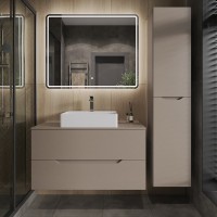 Тумба с раковиной Orange Line 100 подвесная, 2 ящика, матовый латте с раковиной B04-500W