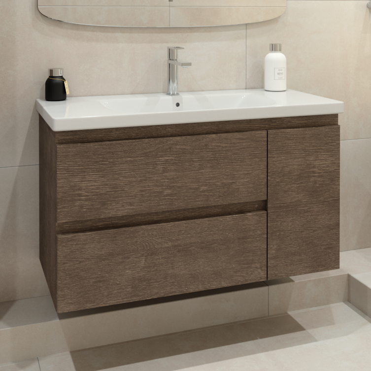 Тумба с раковиной Caprigo Forte 100 R подвесная, шоколадный орех