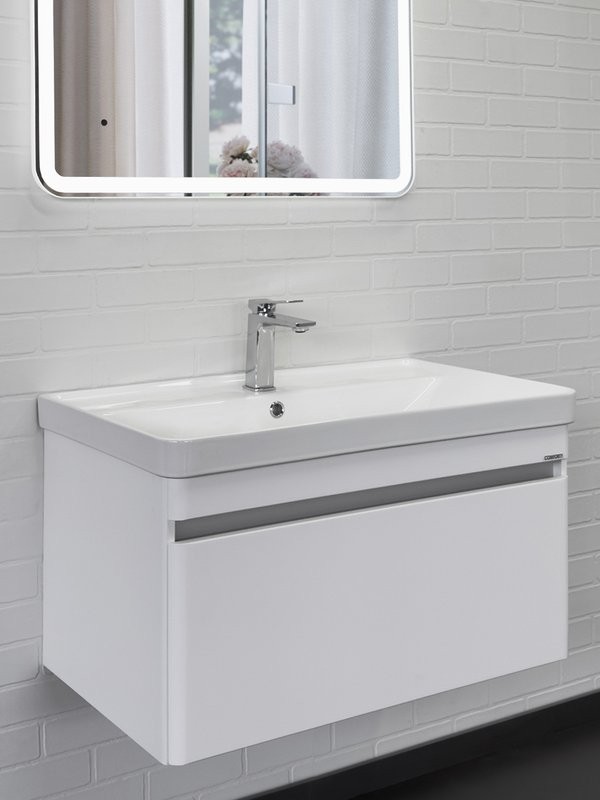 Тумба с раковиной Comforty Валдай 80П подвесная, матовая белая