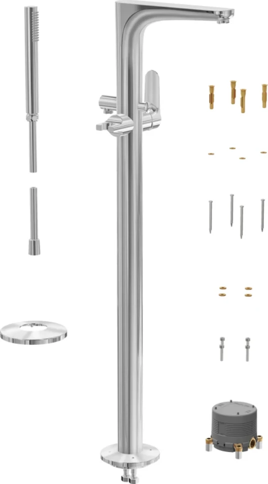 Напольный смеситель для ванны с душем VitrA Root Round A42741EXP С ВНУТРЕННЕЙ ЧАСТЬЮ, хром