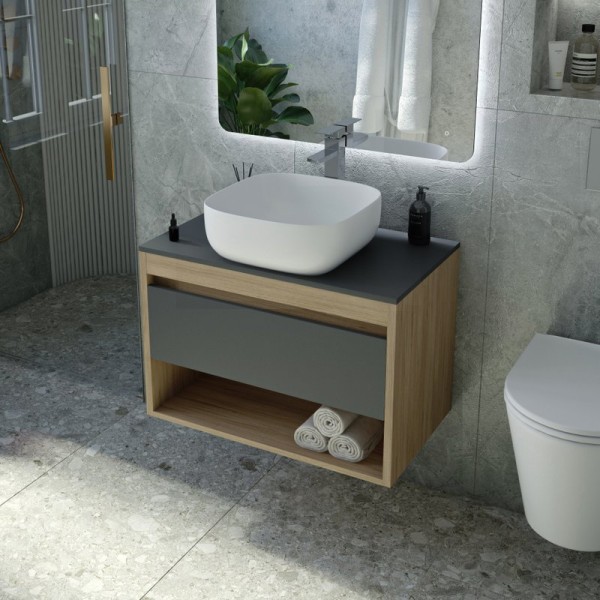 Тумба с раковиной Teymi Ritta 65 дуб эврика, матовый графит, раковина Solli 41