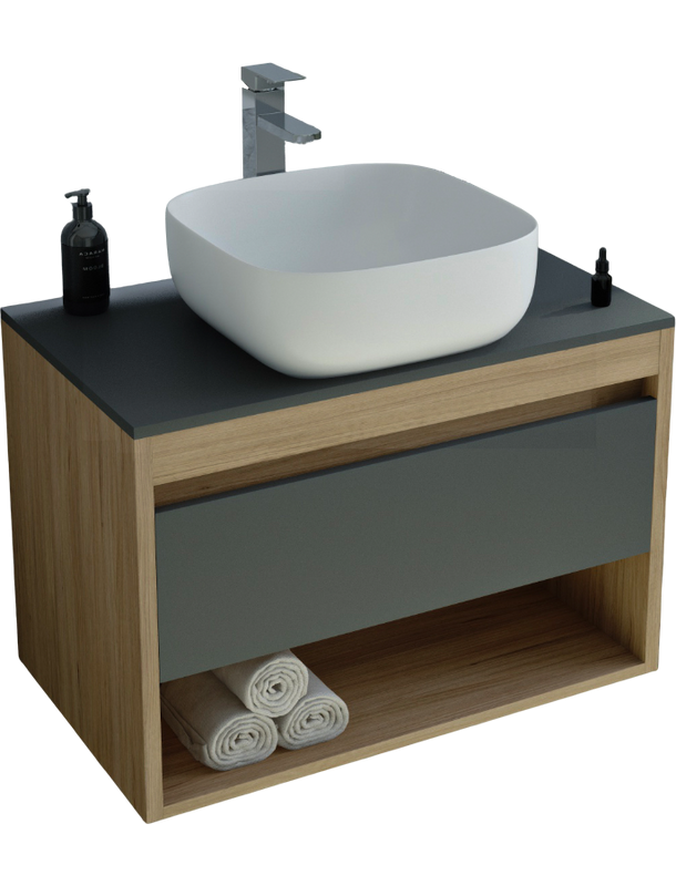 Тумба с раковиной Teymi Ritta 65 дуб эврика, матовый графит, раковина Solli 41