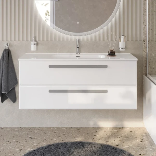 Тумба с раковиной Cezares Eco Cer-N 120 bianco lucido, раковина Duet 120, ручки серые