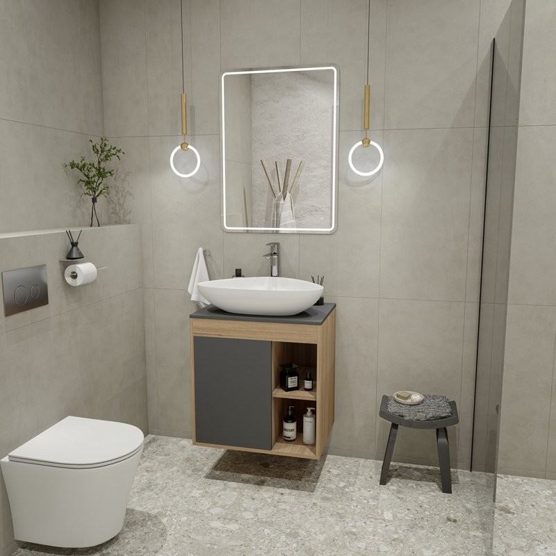 Тумба с раковиной Teymi Nura 60 дуб эврика, матовый графит, раковина Ellie 60