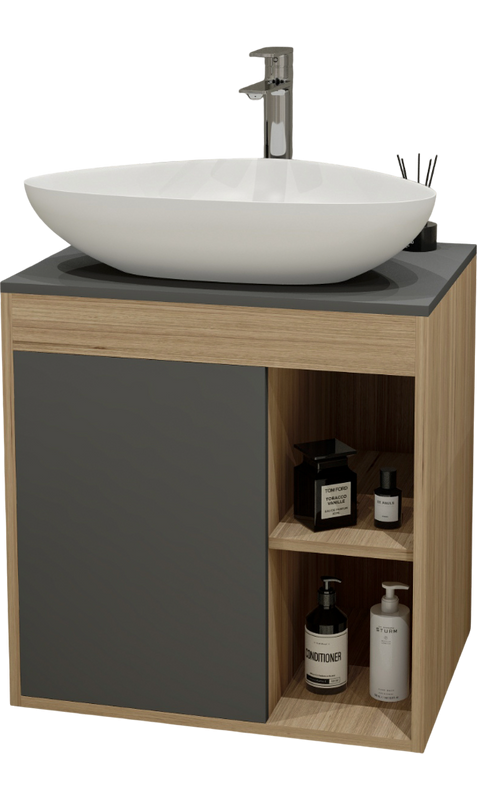 Тумба с раковиной Teymi Nura 60 дуб эврика, матовый графит, раковина Ellie 60