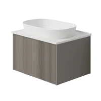 Тумба под раковину со столешницей La Fenice Terra 60 подвесная, cappuccino, бежевая матовая, столешница белый мрамор