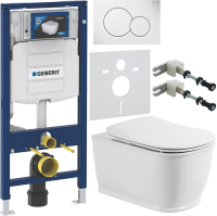 Комплект Унитаз подвесной BelBagno Prado BB10150CH безободковый + Крышка BB10150SC с микролифтом, петли хром + Инсталляция Geberit Duofix UP 320 111.300.00.5 + Кнопка Sigma 01 115.770.11.5 белая + Крепления 111.815.00.1 к стене + Звукоизоляция