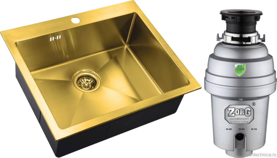 Комплект Мойка Zorg Inox PVD SZR-5951 bronze + Измельчитель Inox D