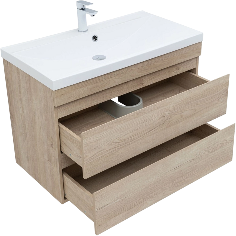 Тумба под раковину без столешницы Aquanet Нота new 90 подвесная, дуб светлый