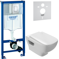 Комплект Унитаз подвесной Jacob Delafon Struktura EDE102 + Крышка E70024-WTE с микролифтом + Инсталляция Grohe Rapid SL 38772001 3 в 1 с кнопкой смыва + Звукоизоляция