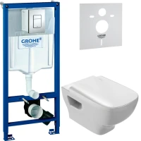 Комплект Унитаз подвесной Jacob Delafon Struktura EDE102 + Крышка E70024-WTE с микролифтом + Инсталляция Grohe Rapid SL 38772001 3 в 1 с кнопкой смыва + Звукоизоляция
