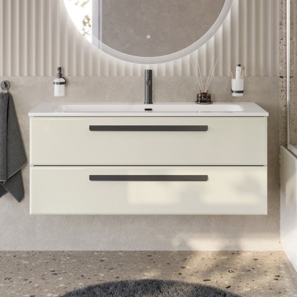 Тумба с раковиной Cezares Eco Cer-N 120 брашированная альпака, раковина Eco 120, ручки матовые черные