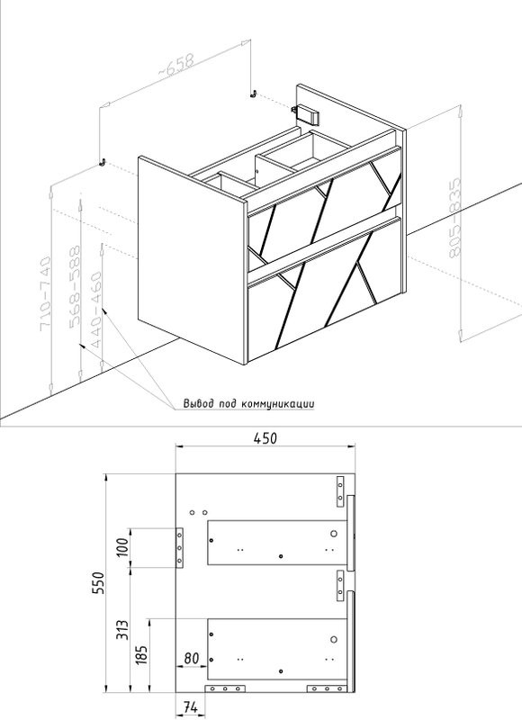 Тумба с раковиной ASB-Mebel Диана 75 серый глянец
