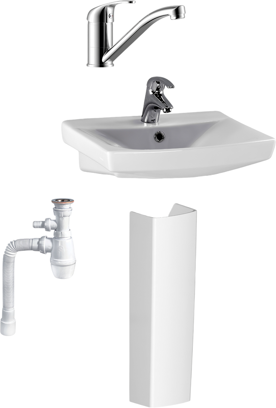 Комплект  Раковина Cersanit Carina 50 + Пьедестал для раковины Sanita Аттика + Смеситель для раковины Rossinka Y Y35-22 + Сифон для раковины Wirquin М