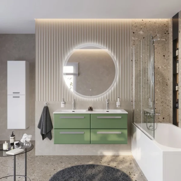 Мебель для ванной комнаты Cezares Eco Cer-N 120 4 ящика, фисташковый софт, раковина Eco 120, двойная, ручки серые