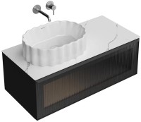 Мебель для ванной комнаты KERAMA MARAZZI Iconico 100 подвесная, 1 ящик, черная, столешница CO3, с раковиной Conchiglia 50, белой глянцевой