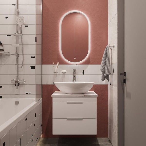 Мебель для ванной комнаты STWORKI Копенгаген Копенгаген 60 белая со светлой столешницей, с раковиной Moduo 55 Leaf