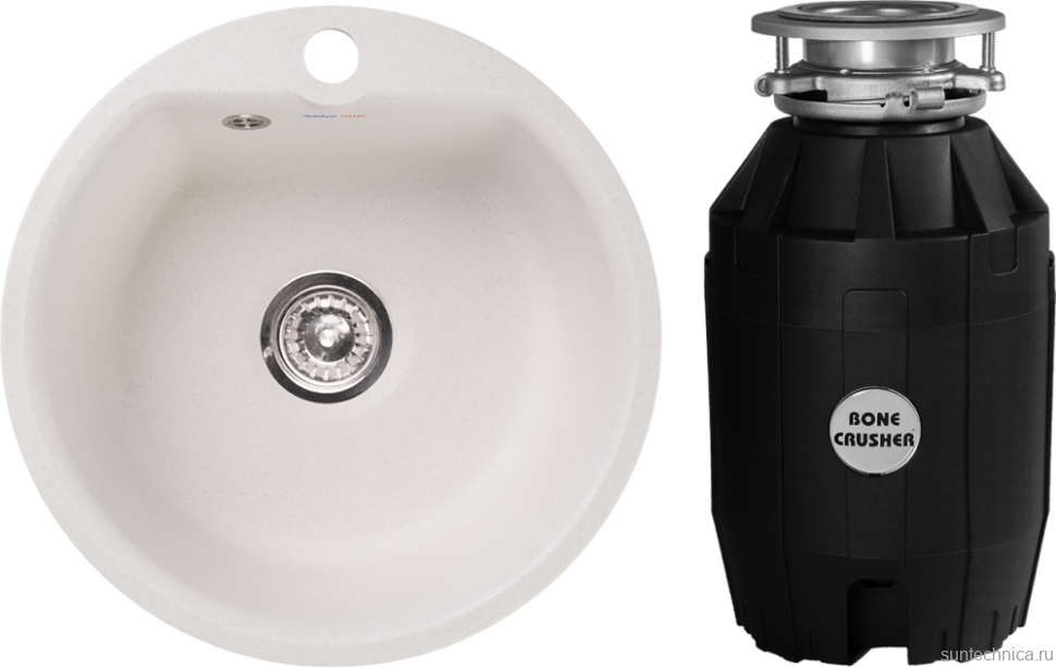 Комплект Мойка GranFest Smart SM 435 белый + Измельчитель Bone Crusher BC 810-AS