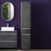 Шкаф пенал для ванной Style Line Атлантика Люкс Plus 35 с бельевой корзиной, бетон темный