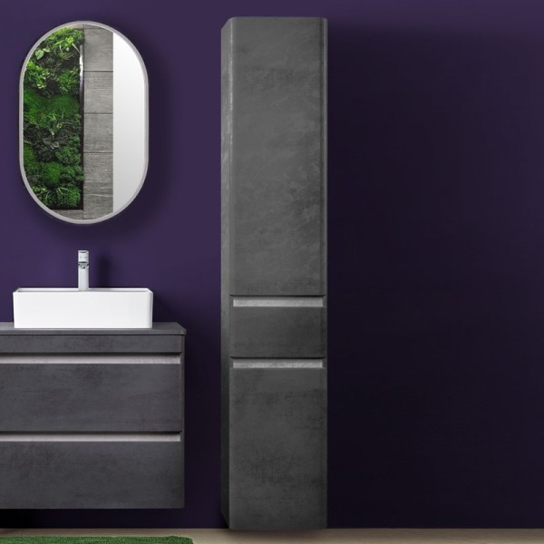 Шкаф пенал для ванной Style Line Атлантика Люкс Plus 35 с бельевой корзиной, бетон темный