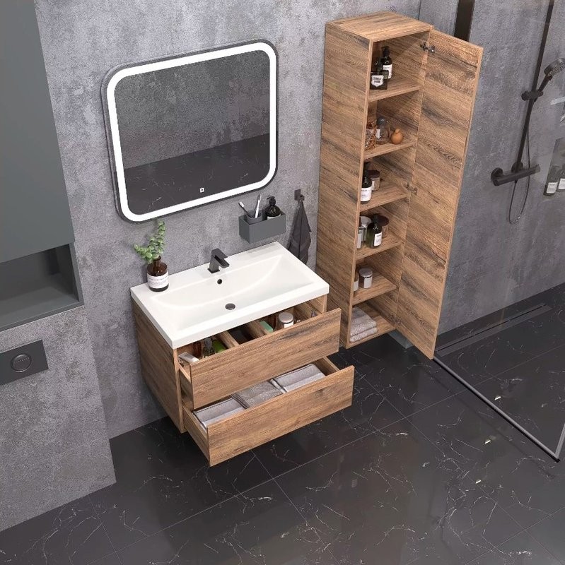 Тумба под раковину без столешницы SanStar Siva 70 подвесная, дуб веллингтон табак