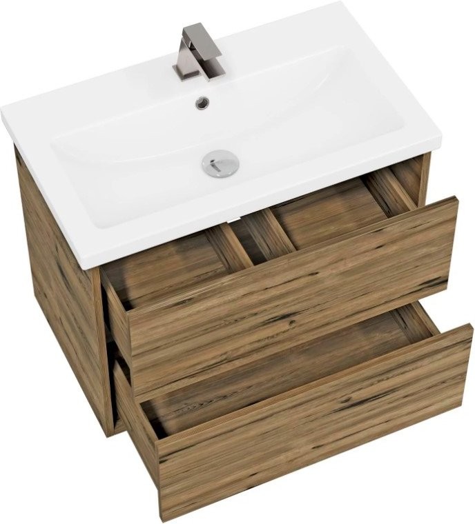 Тумба под раковину без столешницы SanStar Siva 70 подвесная, дуб веллингтон табак