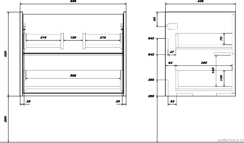 Тумба под раковину без столешницы SanStar Siva 70 подвесная, дуб веллингтон табак