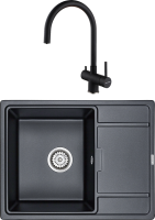 Комплект Мойка кухонная Paulmark Flugen 50-650 PM216550-BLM черный металлик + Смеситель Heller He213218-418 черный металлик + Фильтр Refine System