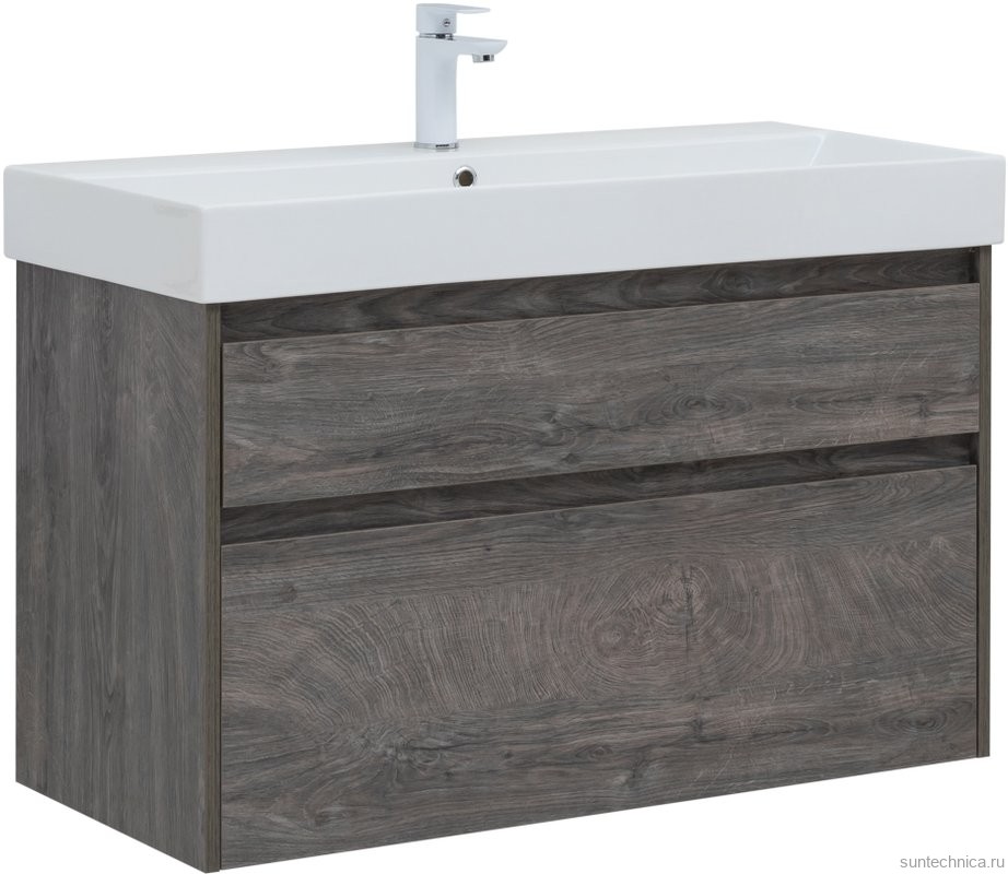 Тумба с раковиной Aquanet Nova Lite 100 дуб рошелье, 2 ящика