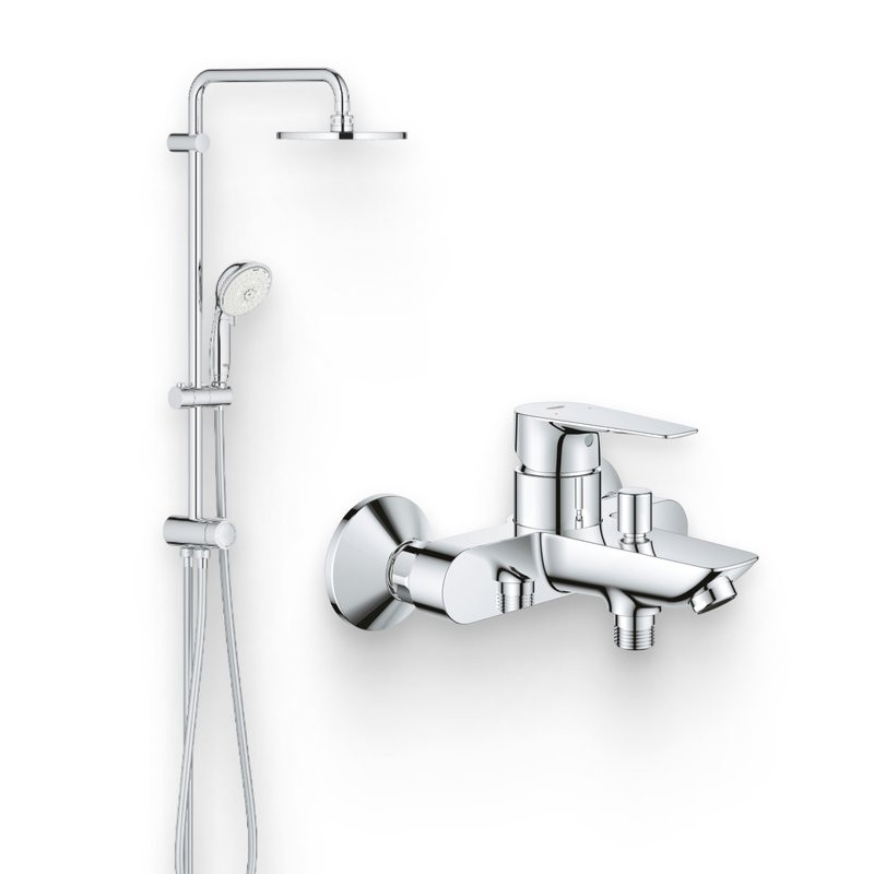 Душевой комплект Смеситель Grohe BauEdge 23604001 + Стойка New Tempesta Rustic 27399002