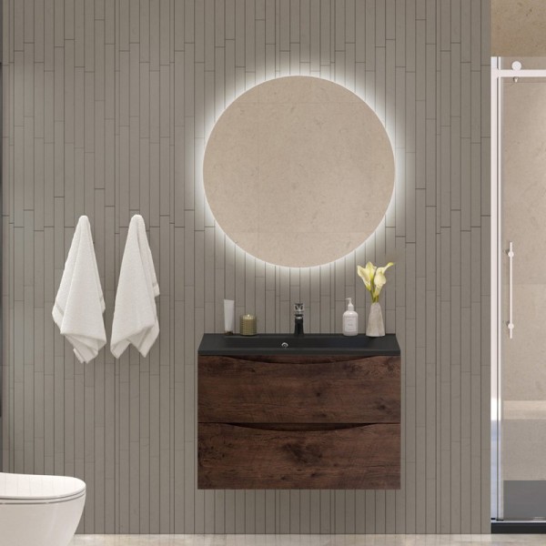 Мебель для ванной комнаты BelBagno Marino 80 подвесная, rovere moro, черная раовина