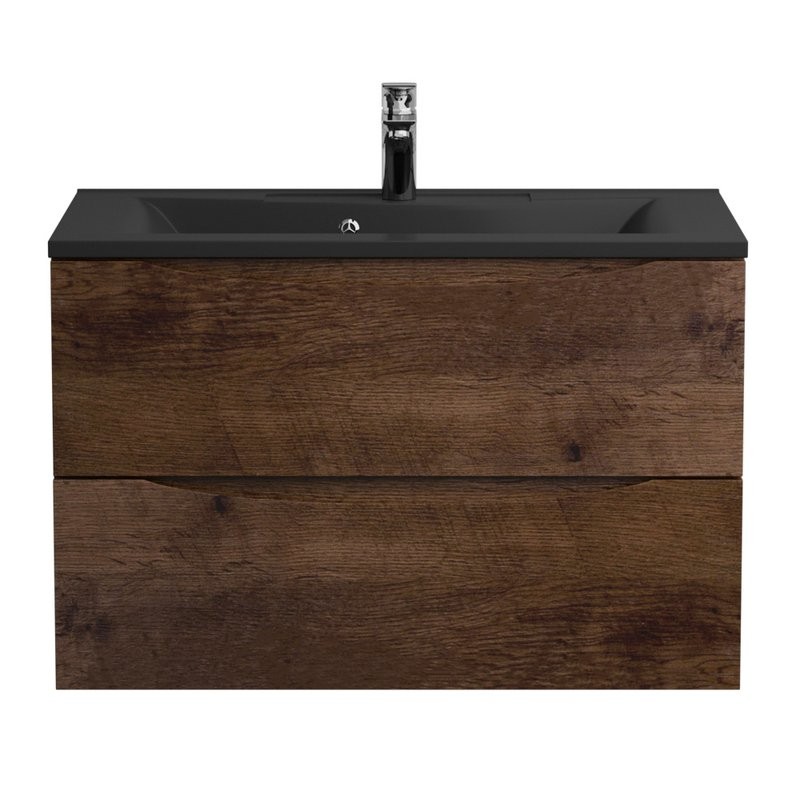 Мебель для ванной комнаты BelBagno Marino 80 подвесная, rovere moro, черная раовина
