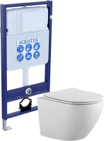 Комплект Унитаз подвесной AQUATEK Европа AQ1901-00 безободковый, с микролифтом + Инсталляция Standard INS-0000012