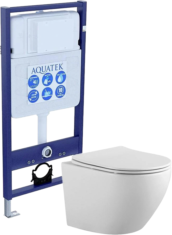 Комплект Унитаз подвесной AQUATEK Европа AQ1901-00 безободковый, с микролифтом + Инсталляция Standard INS-0000012