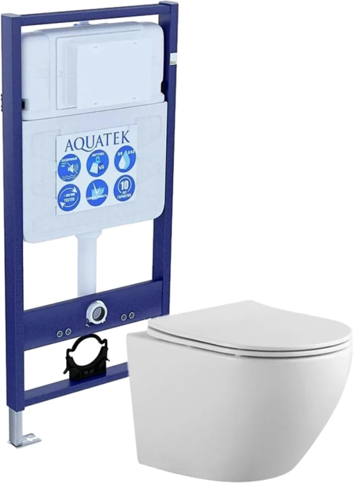 Комплект Унитаз подвесной AQUATEK Европа AQ1901-00 безободковый, с микролифтом + Инсталляция Standard INS-0000012