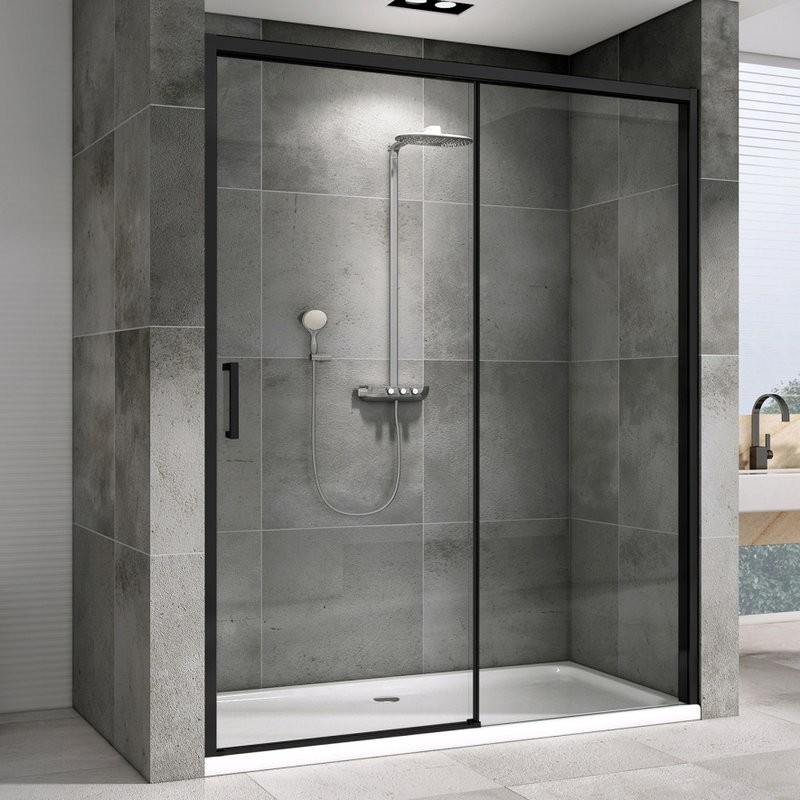 Душевая дверь в нишу Abber Komfort AG93140B 140 см, профиль черный, стекло прозрачное
