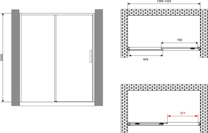Душевая дверь в нишу Abber Komfort AG93140B 140 см, профиль черный, стекло прозрачное