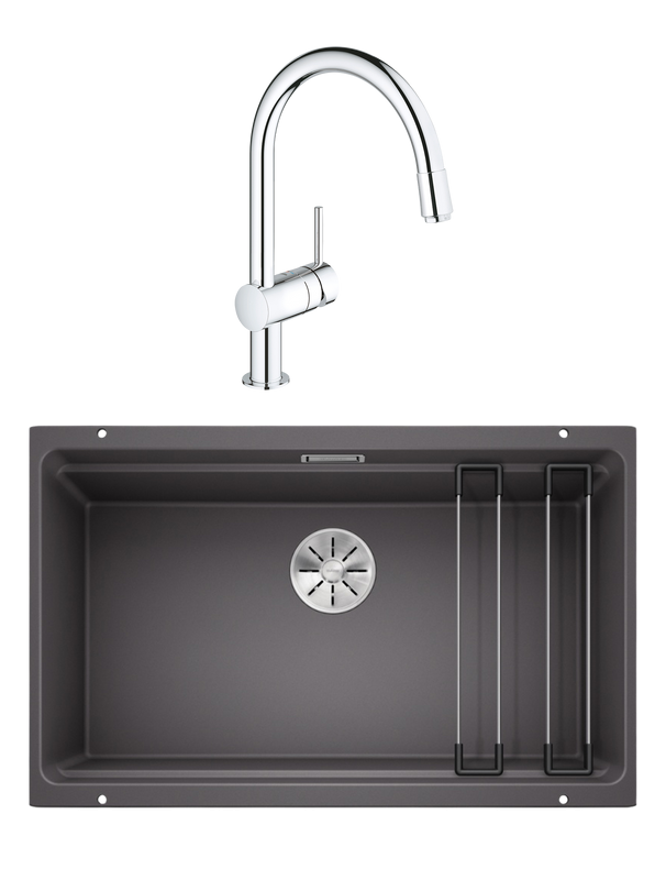 Комплект Мойка Blanco Etagon 700-U темная скала + Смеситель Grohe Minta 3291800E хром
