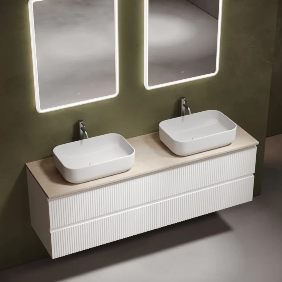 Мебель для ванной комнаты Sancos Snob R 160 bianco, столешница бежевая TT160A2X, раковина CN5043