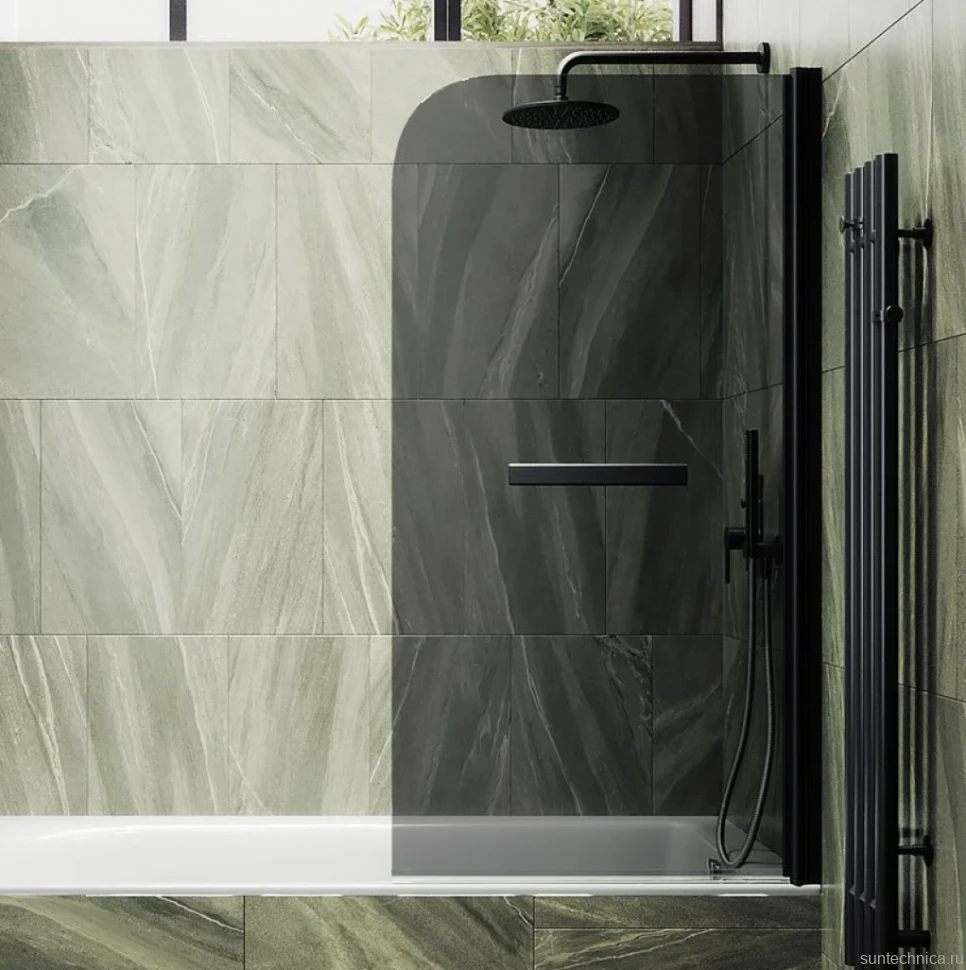 Шторка на ванну Maybahglass MGV-779-6 60x140, профиль черный, стекло графит