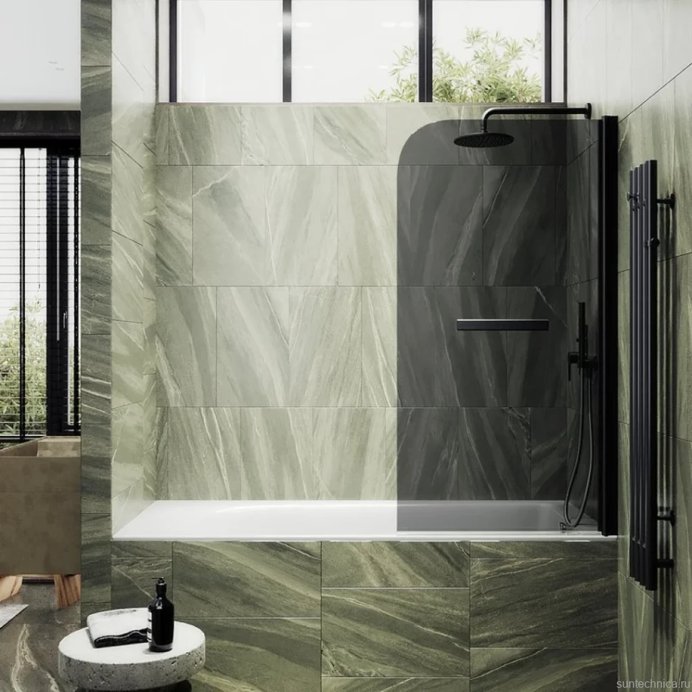 Шторка на ванну Maybahglass MGV-779-6 60x140, профиль черный, стекло графит