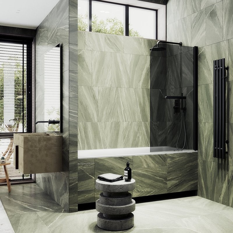 Шторка на ванну Maybahglass MGV-779-6 60x140, профиль черный, стекло графит