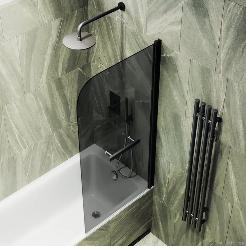 Шторка на ванну Maybahglass MGV-779-6 60x140, профиль черный, стекло графит