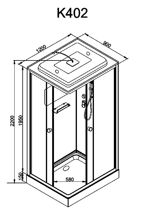Душевая кабина DTO K402S 120х90, профиль хром, стекло прозрачное