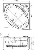 Акриловая ванна Aquanet Palau 00205535 140x140 см, угловая, пристенная, белая, четверть круга, с каркасом, для двоих