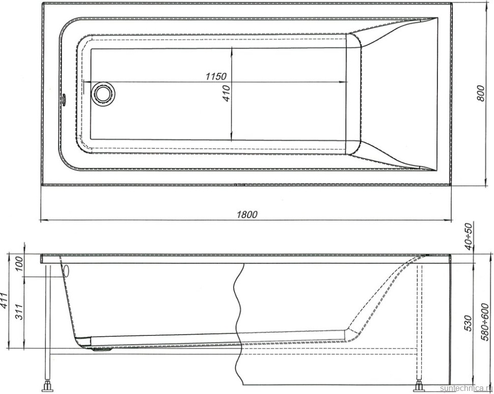 Акриловая ванна Aquanet Bright 233143 180x80 см, пристенная, белая, с каркасом