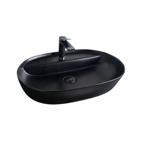 Накладная раковина GID Lago Bm1346 61 матовая черная, овальная, фаянс, с 1 отверстием под смеситель