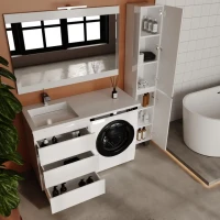 Тумба с раковиной Style Line Даллас Леон 120 L Люкс Plus напольная, белая, для стиральной машины, 3 ящика